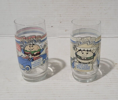 2 McDonald's 1986 McVote 86 Quarter Pounder & McD.L.T. Election drinking glasses - Afbeelding 1 van 4