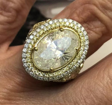 Oval Shape 16.01ct Yellow Citrine  8.00ct White CZ Engagement Double Halo Ring