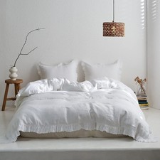 Simple Opulence 100 Linen Duvet Cover Set, 3 PCS Natural French Flax White R...