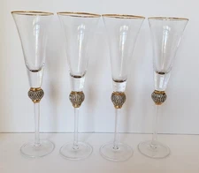 Z Gallerie Victoria Stemware Flutes Set of 4. Gold and Crystals detailing