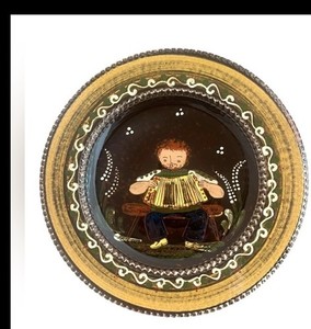 Vintage Kohler Biel Keramik Wall Plate Swiss Man with Accordion Hand-Painted