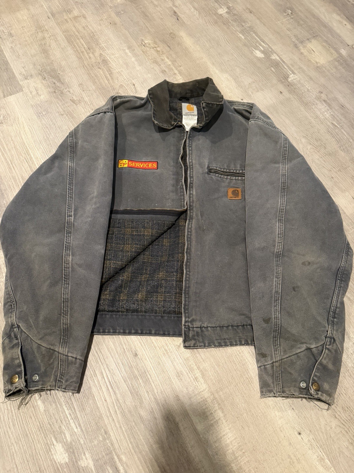 J97 PTL Carhartt Detroit Jacket Vintage Distressed Workwear Blanket Lined USA XL