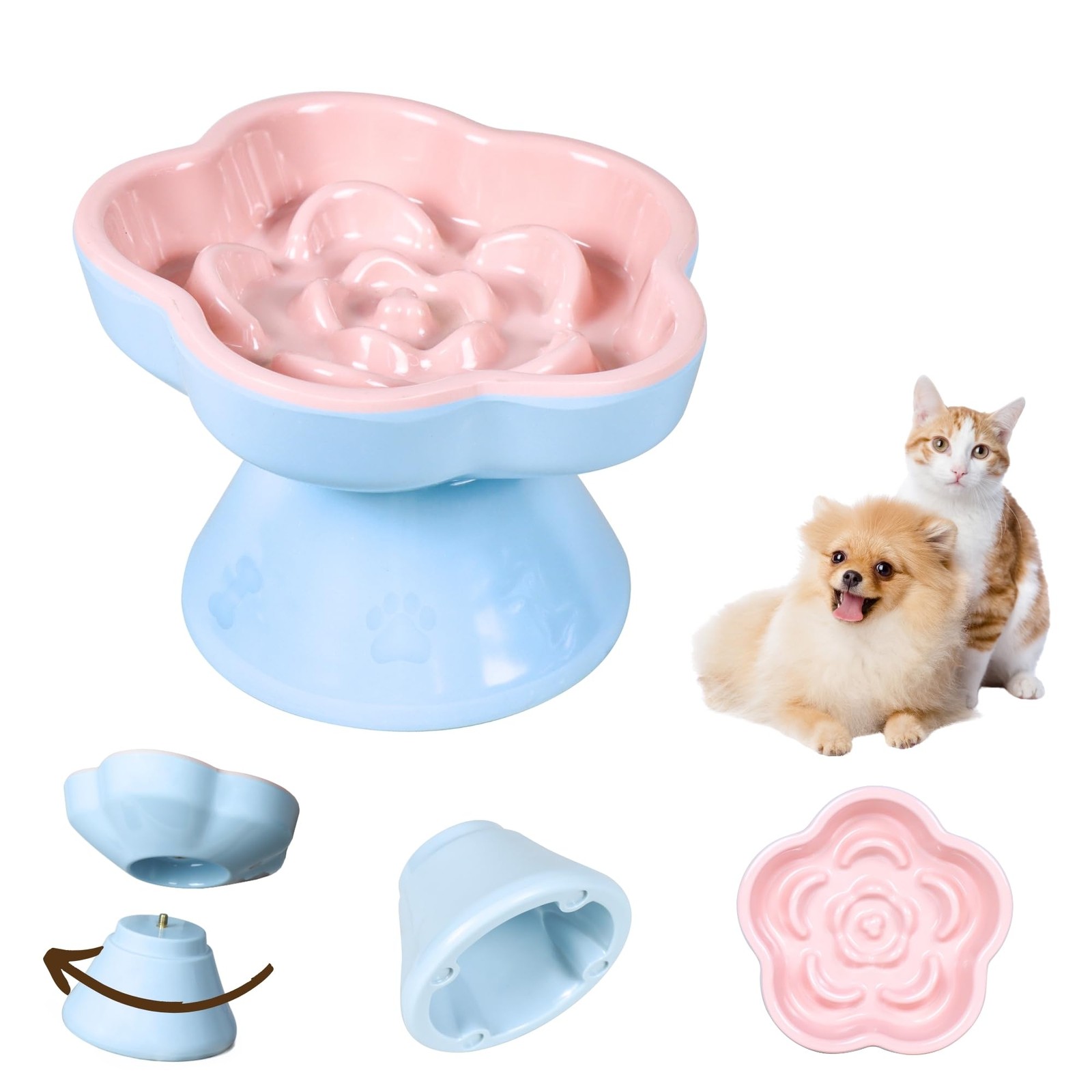 Detachable Slow Feeder Cat Bowl, Melamine Elevated Cat Bowls - Heavy Weighted...