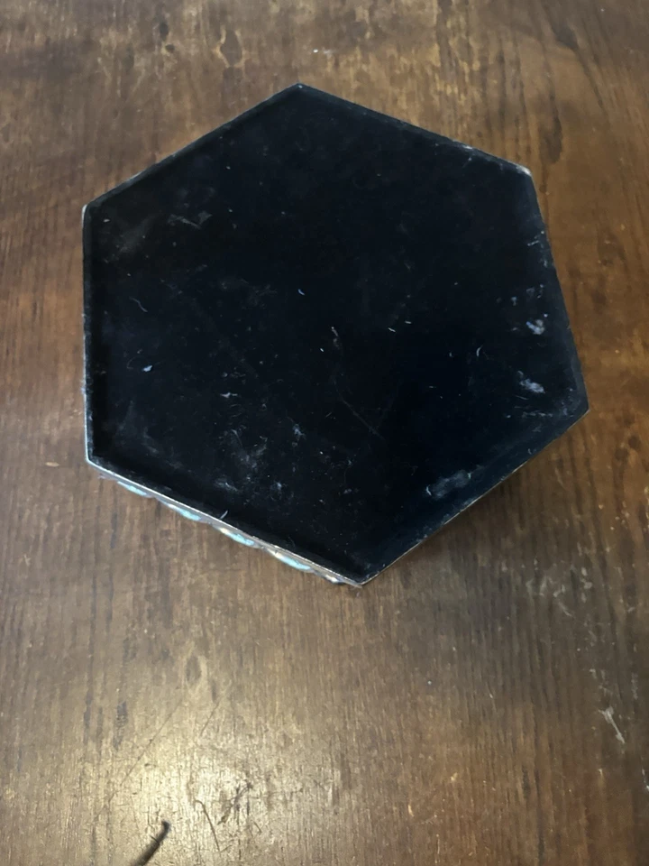 "Bandeja de perfume de tocador con espejo con bucles metálicos plateados hexagonales 12""" Foto 4 de 4