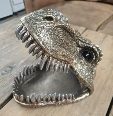 T-Rex Kopf Aufbewahrungsschale Metallic Gold Harz Dino Kopf Schmuck Schlüssel Schale Display