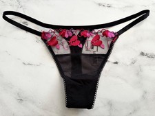 PINK Victoria's Secret String Thong Panty Black Mesh Heart Wink S M L XL 2XL