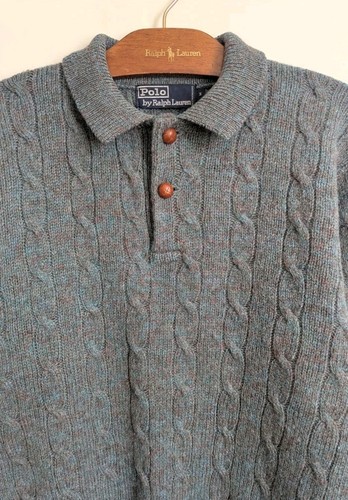 Vintage Polo Ralph Lauren 100% Wool Cable Knit Sweater Collared Mens M Hong Kong - Image 1