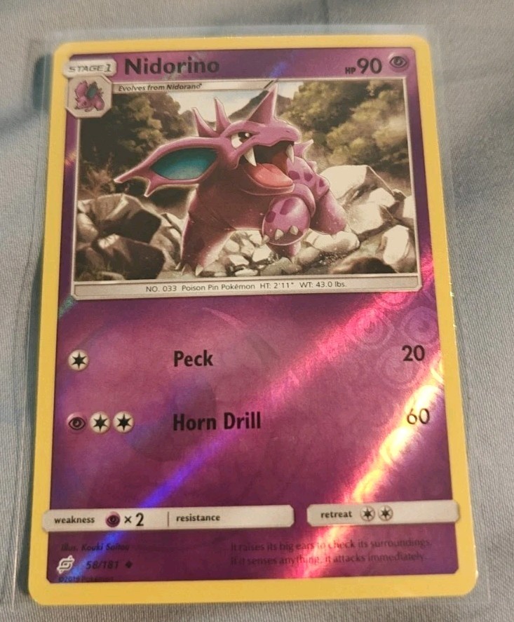 Pokemon TCG Nidorino 58/181 Sm-Team Up Reverse Holo Mint Card