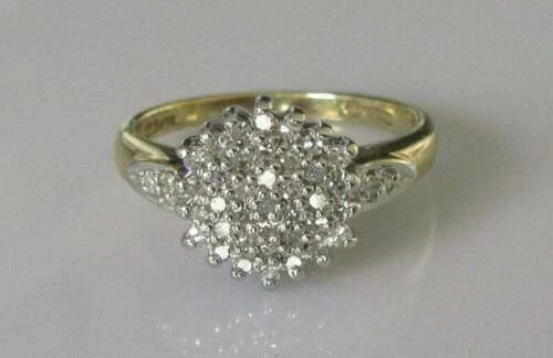 Real Moissanite 2Ct Round Cut Cluster Engagement Ring 14K Yellow Gold Plated