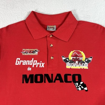 Vintage Monaco F1 Grand Prix Shirt Men's Large Red Polo Embroidered Logos