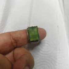 11.1x16.3 mm Type A Green Jade Jadeite Square gemstone Silver Ring