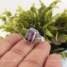 Amethyst Gemstone 925 Sterling Silver Boho Solitaire Handmade Valentines Ring