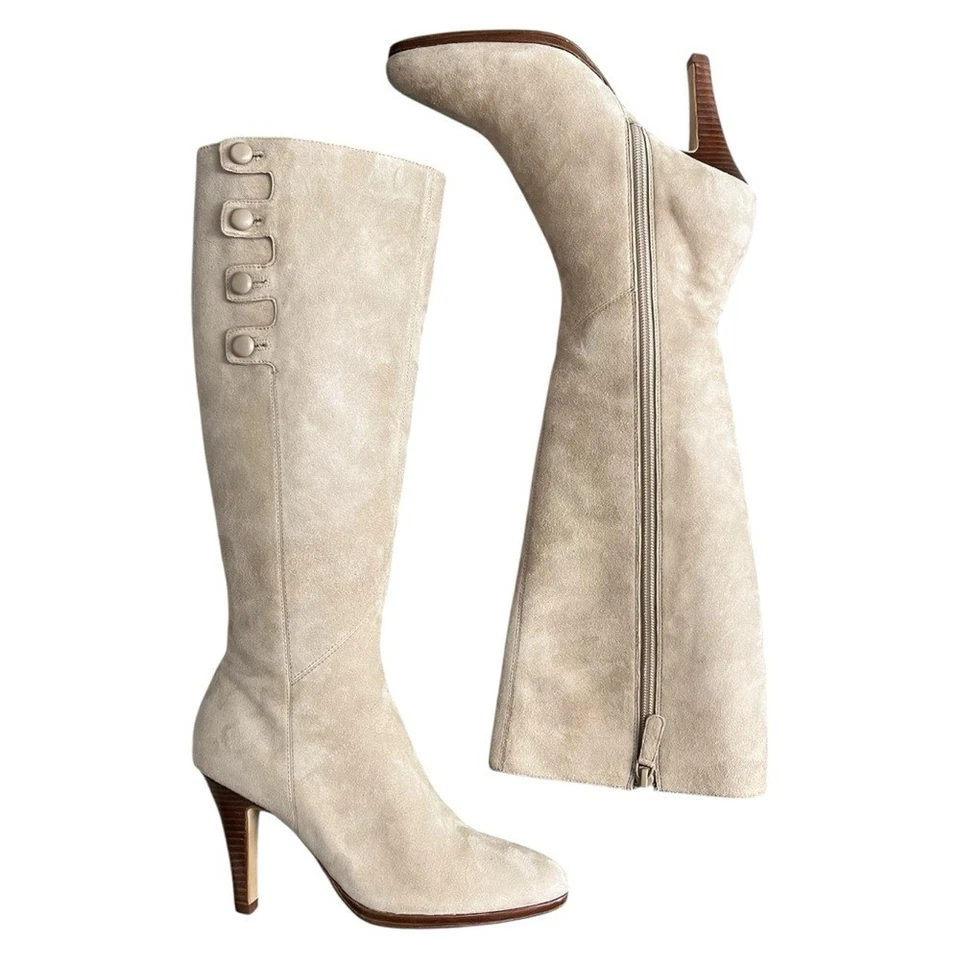 Botas de aire Cole Haan Samira talla 7 masilla gamuza tacones hasta la rodilla caja y bolsa antipolvo Foto 4 de 4