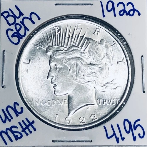 1922 BU UNCIRCULATED SILVER PEACE DOLLAR AUTHENTIC U.S. MINT FREE SHIPPING 4195