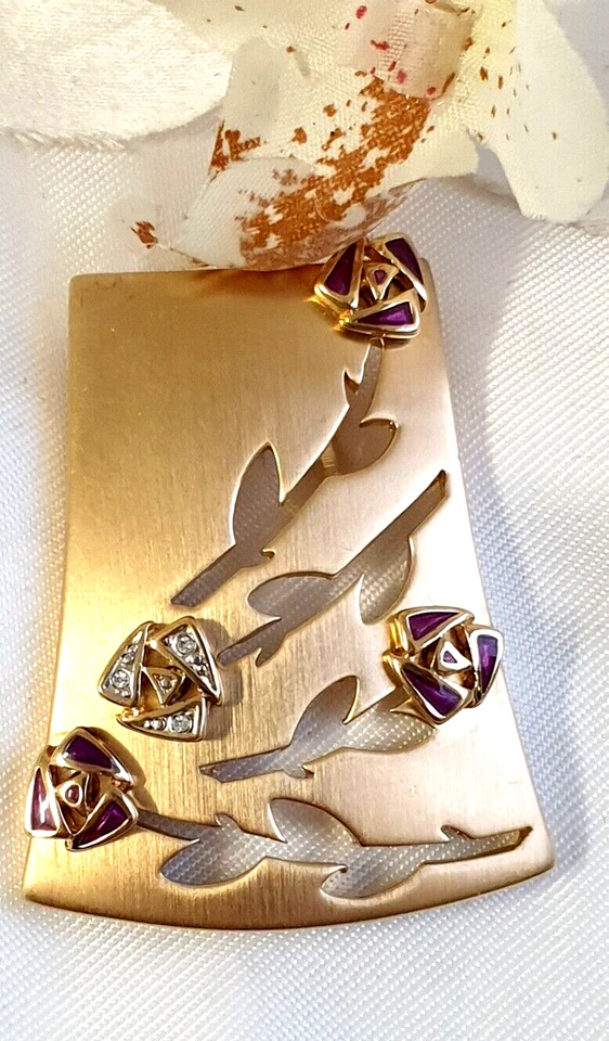 XL großer Anhänger Gold Rosen von Pierre Lang vergoldet satiniert Steinbesatz - Bild 2 von 4