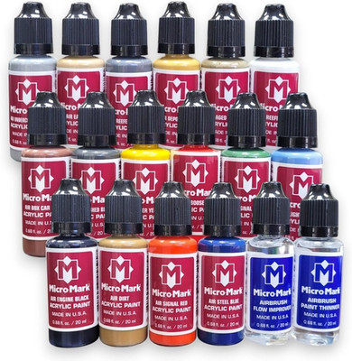 Micro-Mark Railroad Model Air Acrylic Paint Set, 18 Colors, Made in USA, 0.68 Fl