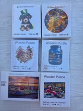 Set of 6 Small Wooden Jigsaw Puzzles - Turtle Puppy Flowers Truck More - New