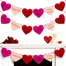 3 Pack Felt Heart Garland Banner NO DIY 6.3 x 5.7in Big Felt Hearts Valentines