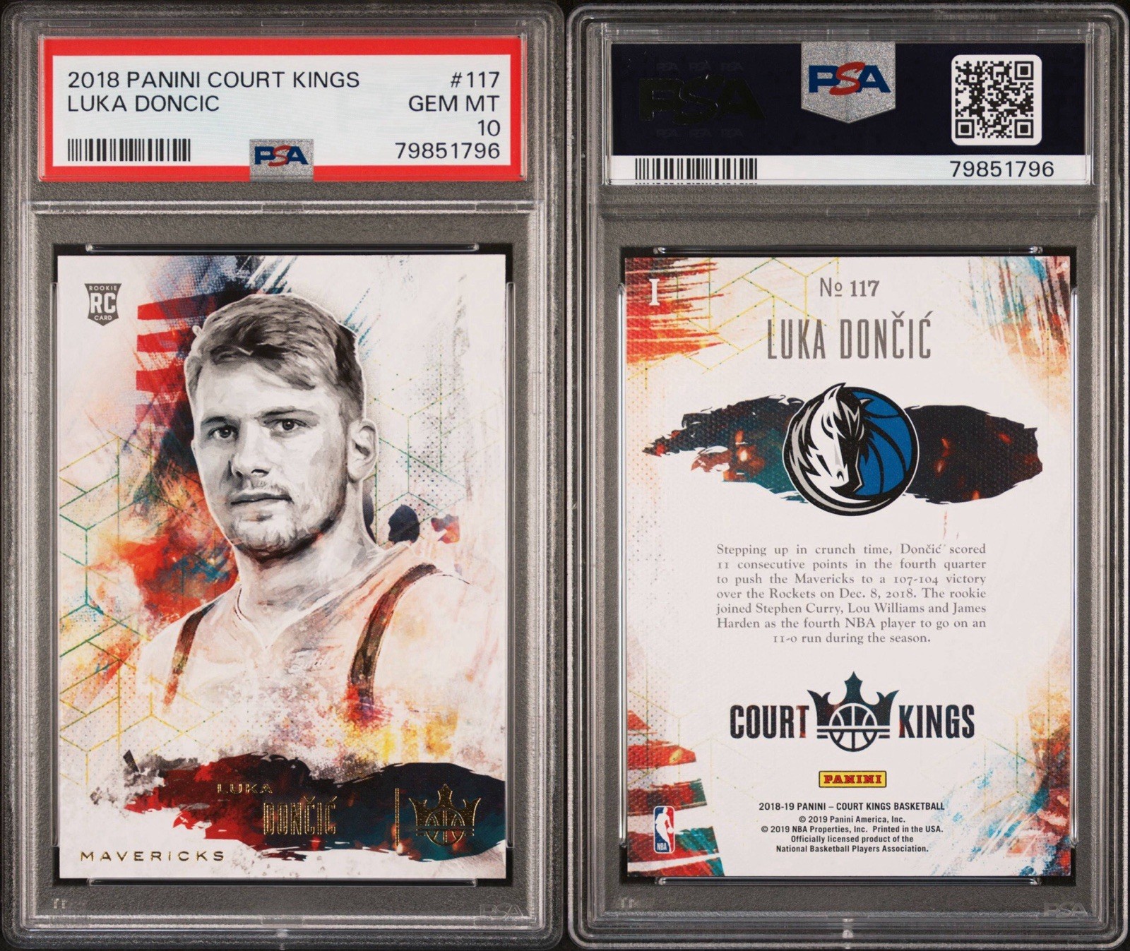 2018-19 Panini Court Kings Luka Doncic Rookie Card PSA 10 view 3