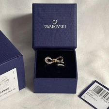 Swarovski Crystal Silver Gold Mix Lifelong Bow Ring Size 60 (9.25) NWT