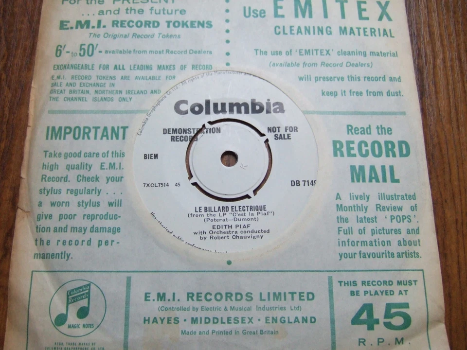 EDITH PIAF - POLICHIINELLE (THE PUPPET) - DEMO COLUMBIA DB 7149 IN CO.SLEEVE EX Foto 2 de 2