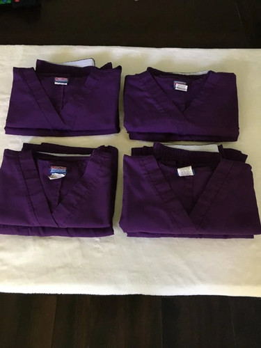 LOT OF 4 Women Cherokee Scrub Sets M Tops / L Bottoms Purple