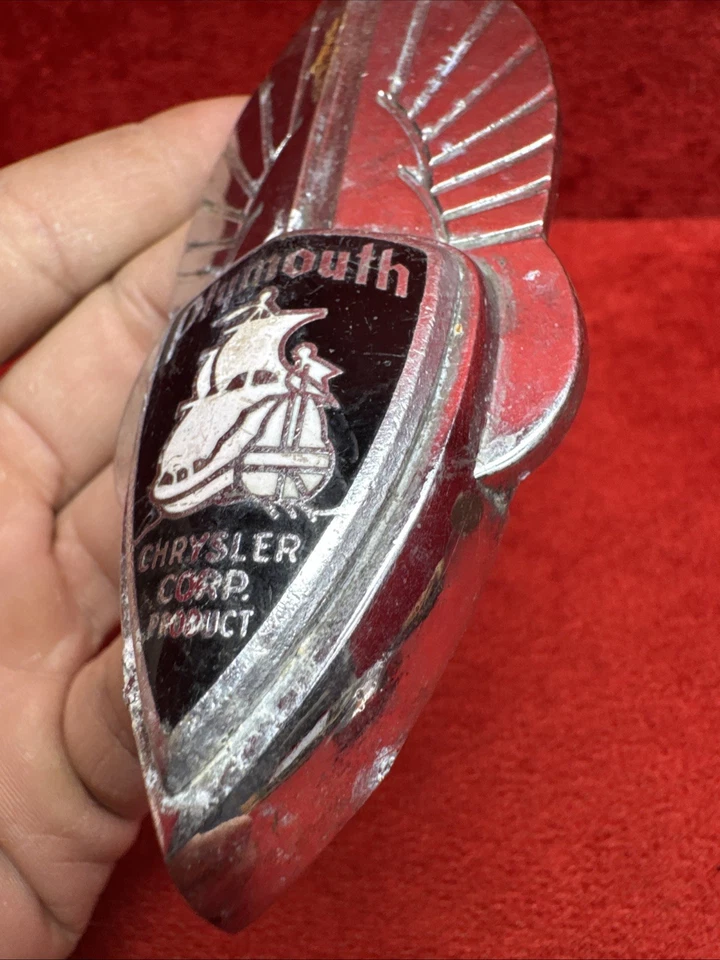 ✨ Hallazgo de granero ✨ Insignia emblema capó parrilla Plymouth Chrysler OG 1934-1936 Foto 4 de 4