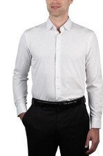 Nautica Slim Fit Men's XL Performance Dress Shirt White W/ Blue Dot N0186