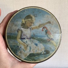 Vintage Tin Edward Sharp & Sons, Round Tin, Girl With A Parrot. Made In England