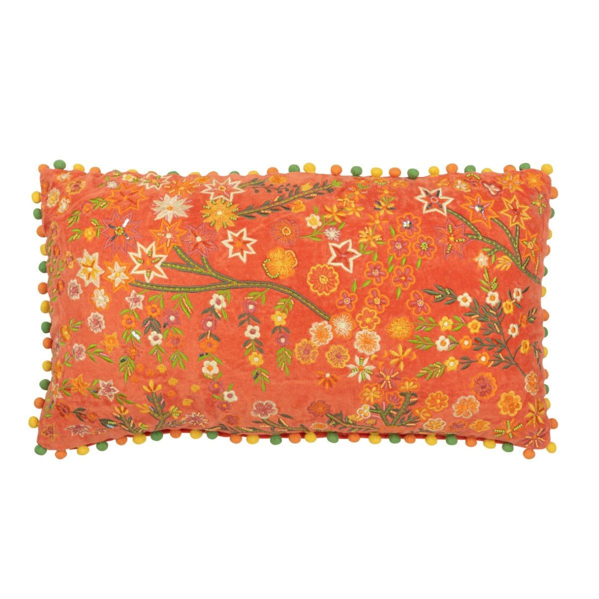 Coussin en velours fleurs Mexican orange pour canape boheme