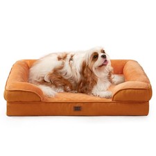 Orthopedic Memory Foam Dog Bed Large Waterproof Bolster, Washable Orange