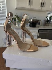 Cape Robbin Strappy Glitter Clear Strap Block Heel Gold Open Toe Women's Shoes