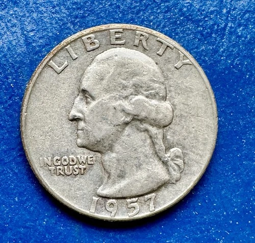 1957-D Washington Quarter. 90% AU Condition. Charity Auction.