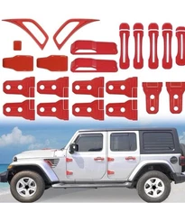 22PCS Red Hood Door Hinge AC Vent Trim Exterior Kit for Jeep Wrangler 2018-2023