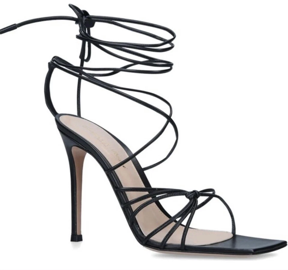 Gianvito Rossi 黑色皮革露趾系带凉鞋女式 37.5 US7.5 — 第 4/4 张图片