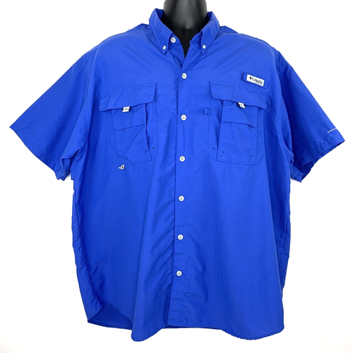 Columbia PFG Fishing Shirt Men's XL Blue Button Up Short Sleeve Back Vented - Picture 1 of 16