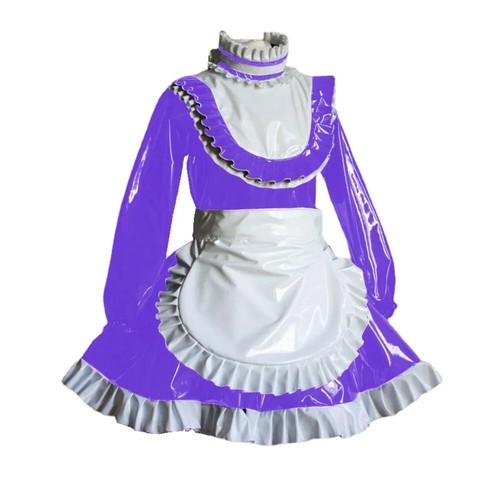 Sissy Turtleneck Lockable Maid Uniforms Plus Size Long Sleeve A-line Maid Dress - Picture 13 of 14