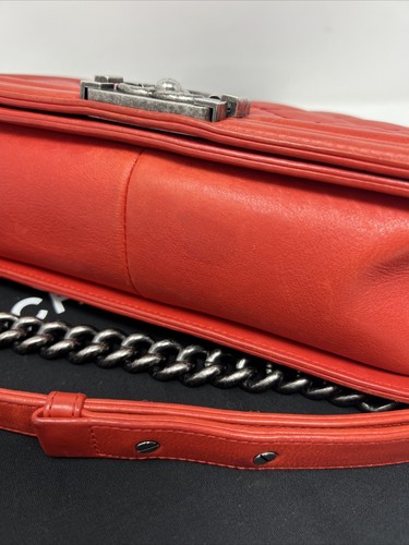 CHANEL Boy Bag Red Orange Medium Authentic Dustbag Cert - Picture 7 of 24