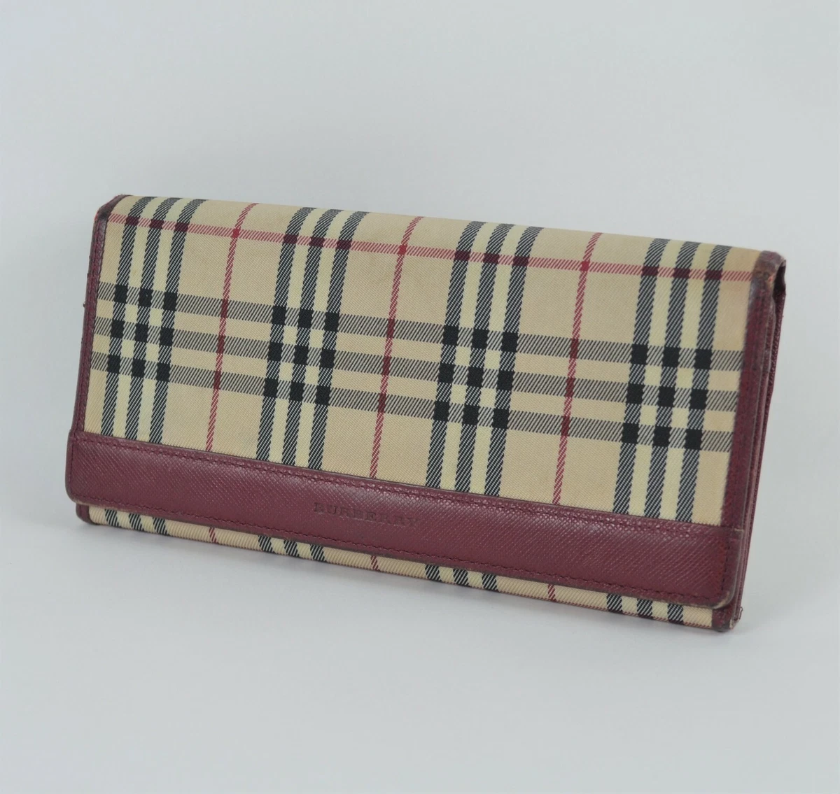 Burberry, Bags, Burberry Nova Check Plaid Red Leather Wallet