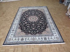 8'3' X 11'7 Hand Knotted Navy Blue Nain With Silk Oriental Rug G11187