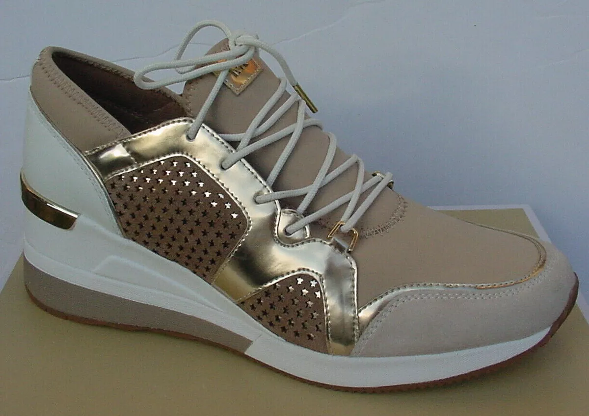 sav Tegnsætning Tilkalde Michael Kors Women&#039;s Sneakers Sand Brown Gold Scout Trainer Scuba MK  Logo 10 NIB | eBay