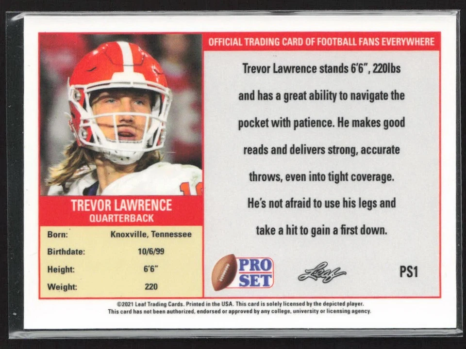 2021 Leaf Pro Set Trevor Lawrence XRC Rookie RC #PS1 Jaguars Clemson - Image 2 of 3
