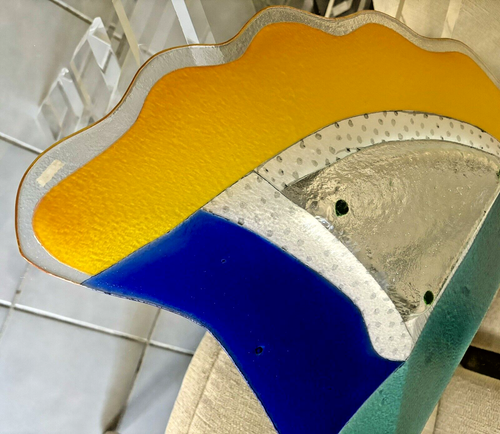 HUGE! VINTAGE! ANDREAS MEYER - ABSTRACT MULTI COLOR - FUSED GLASS CENTERPIECE! - Picture 8 of 11