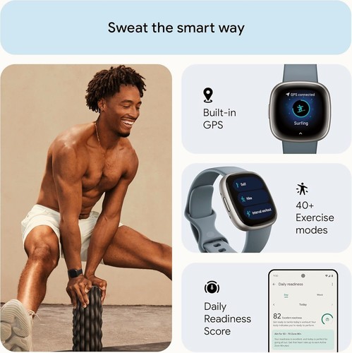 Fitbit Versa 4 Fitness blue GPS Bluetooth Heart Rate Tracker Smartwatch - Zdjęcie 7 z 8