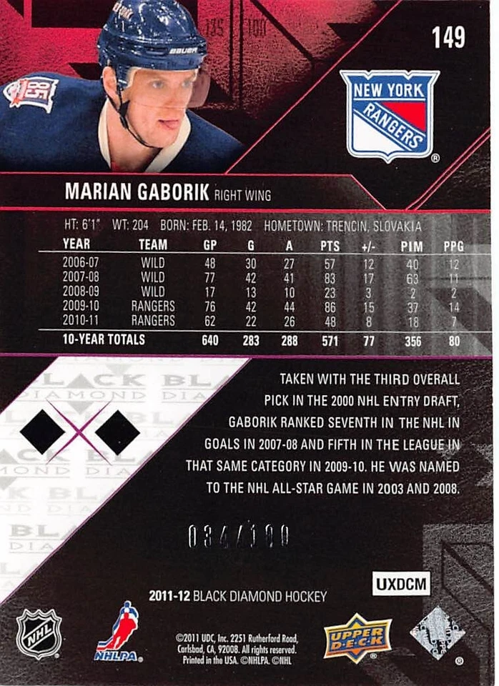2011-12 Black Diamond Ruby #149 Marian Gaborik /100 - Image 2 of 2