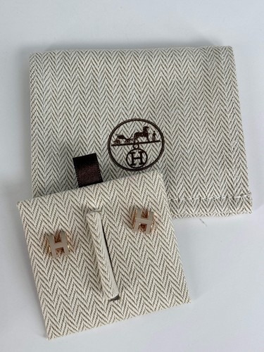 Hermes Mini Pop H Earrings Grey & Rose Gold - Picture 2 of 3