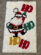 Vintage Completed Latch Hook Rug Wall Hanging Christmas Santa Ho Ho Ho 29" x 18"