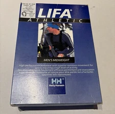 Mens L Large Helly Hansen LIFA Midweight Crew Base Layer Top Shirt Blue White