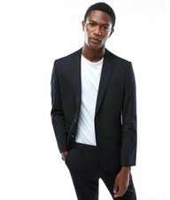Express Men's 345 Black Slim Striped Wool Blend Suit Jacket Blazer size 42L