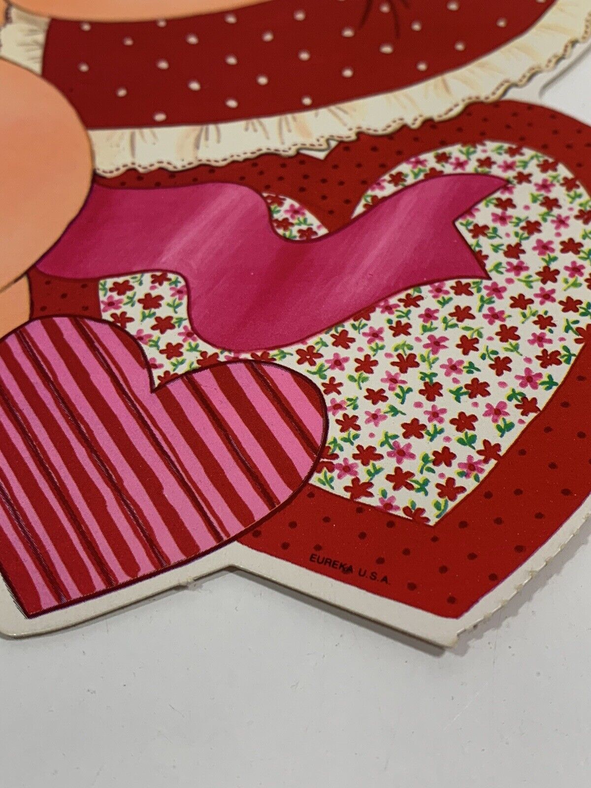 Vintage Eureka Valentines Day Die Cut Card Decorations USA Cute Girl Pink &  Red